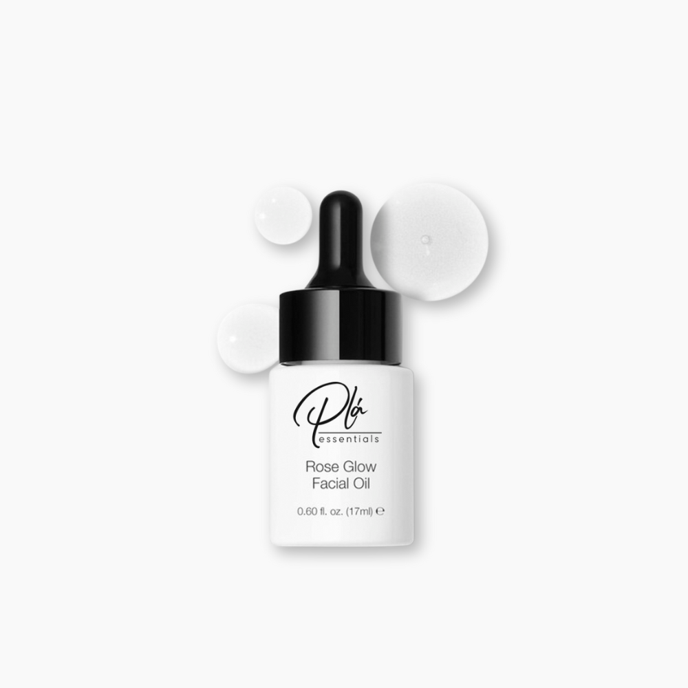 small dropper bottle of rose glow facial oil from the brand Plá essentials